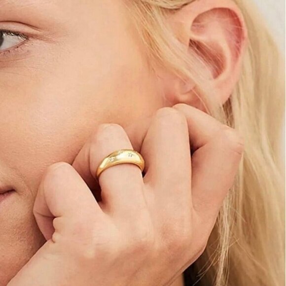 NWT Star Dome Ring Sz.7 18K Yellow Gold Plated CZ Chunky Minimalist Glam - Picture 7 of 10